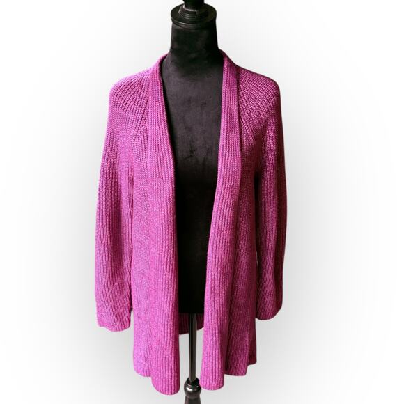 NWT Loft Berry Pink Open Front Chunky Knit Shawl Collar Cardigan Sweater Size L - Picture 8 of 16